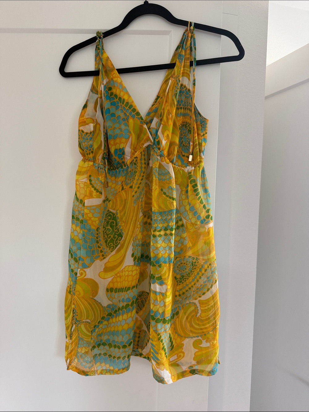 Trina Turk Yellow and Teal Silk Printed Dress